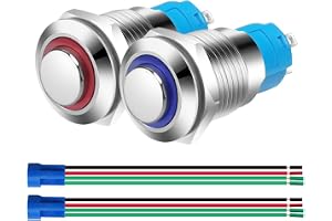 Gebildet 2st 12mm Rostfritt Stål Momentan Tryckknapp 230V AC 3A LED Normalt Oppen SPST PÅ AV Vattentät Knapp med Ledningsutta