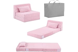 SESHINELL Kids Sofa Bed, Convertible Toddler Chair Bed, Folding Couch for Playroom, Bedroom or Living Room, Fold Up Modular Floor Futon Mattress Sofa for Boys & Girls, Plush Pink
