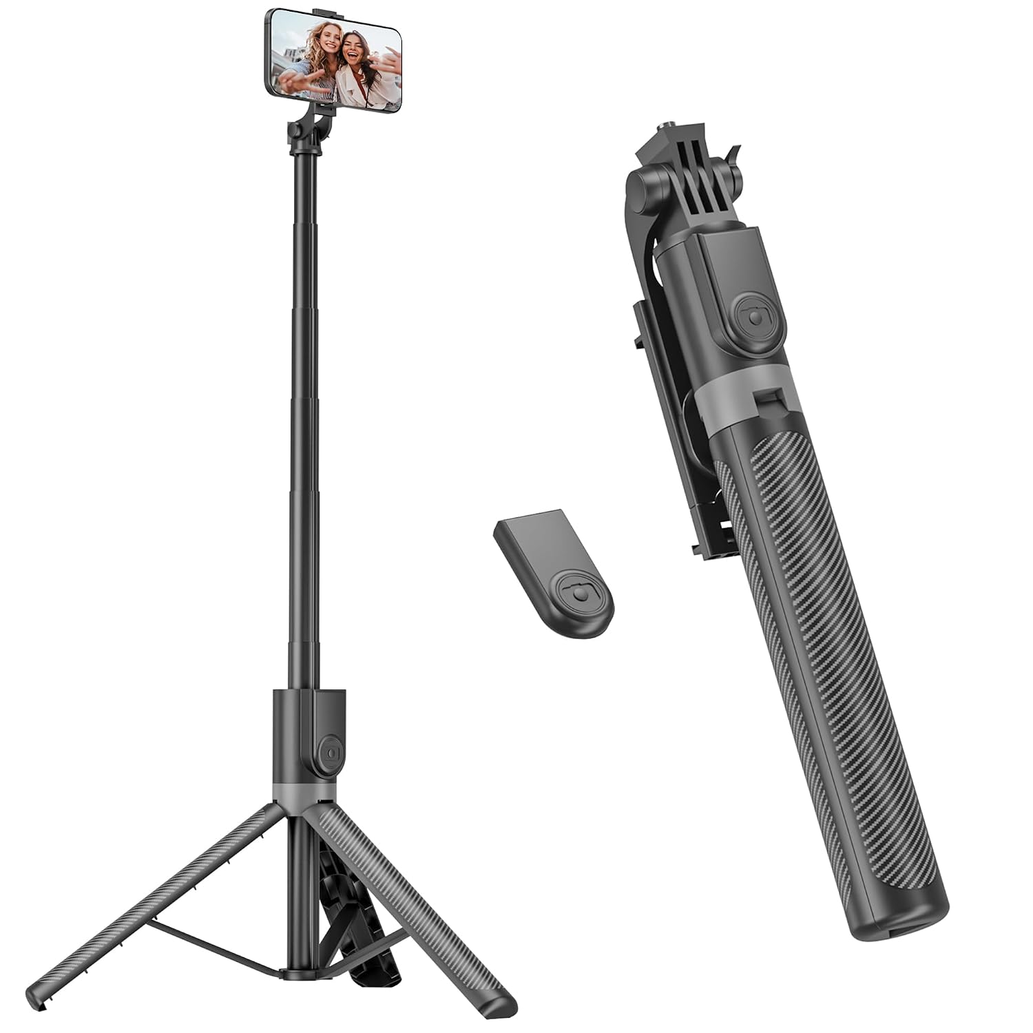 RISEOFLE 180 cm statief voor smartphone en selfiestick, intrekbaar statief van aluminium met draadloze afstandsbediening voor iPhone/Samsung/Android/camera