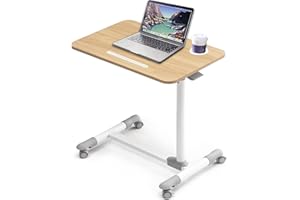 ETHU Table de Dessus avec roulettes, Table à roulettes, Table de lit d'hôpital, Table pour Ordinateur Portable réglable sur Le lit