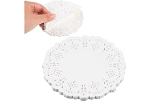 Piriuuo 100 Pcs White Lace Doilies, 4.5 Inch Paper Doilies Disposable Dollies for Plates Round Paper Placemats for Food, Crafts, Baby Showers, Party, Wedding, Birthday, Tableware Decoration
