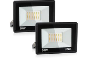 Fynokst 30W Focos LED Exterior Interior, 3240LM Súper Brillante Foco LED Exterior Interior, 3000K Luz Cálida, IP66 Impermeable Luz Exterior para Jardín, Garaje, Campo de Deportes, 2 Piezas