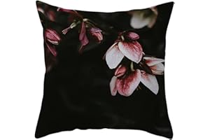 Daesar Federe da Cuscino Divano, Federe Quadrate Letto Nero Rosso Federe Cuscini Divano 45 x 45 CM 1 Pezzo Ramo di Fiori, Fodera Poliestere