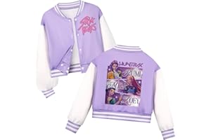 Genérico Huntrix - Chaqueta de Béisbol con Estampado y Botones Top Casual Manga Larga para niñas con Estampado de Animados Básico Moda Manga Larga Sudadera para Niños