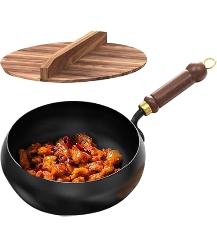 Poêle Japonaise En Fer Forgé 24 Cm Avec Couvercle – Wok Fonte Antiadhésif Naturel, Compatible Induction/gaz – Inclus Spatule