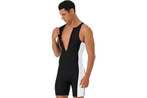 Hedmy Mens One-Piece Wetsuit Sleeveless Front Zip Swimsuit Snorkeling Surfing Swimwear Bathing Suit Athletic Jumpsuit