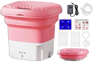 Wrneaoch 6L 36W Mini Lavatrice Pieghevole, Lavatrice Portatile Pieghevole Timer Regolabile a Tre Velocità, Mini Lavatrice Portatile con Centrifuga Sterilizzazione a luce blu, Mini Lavatrice