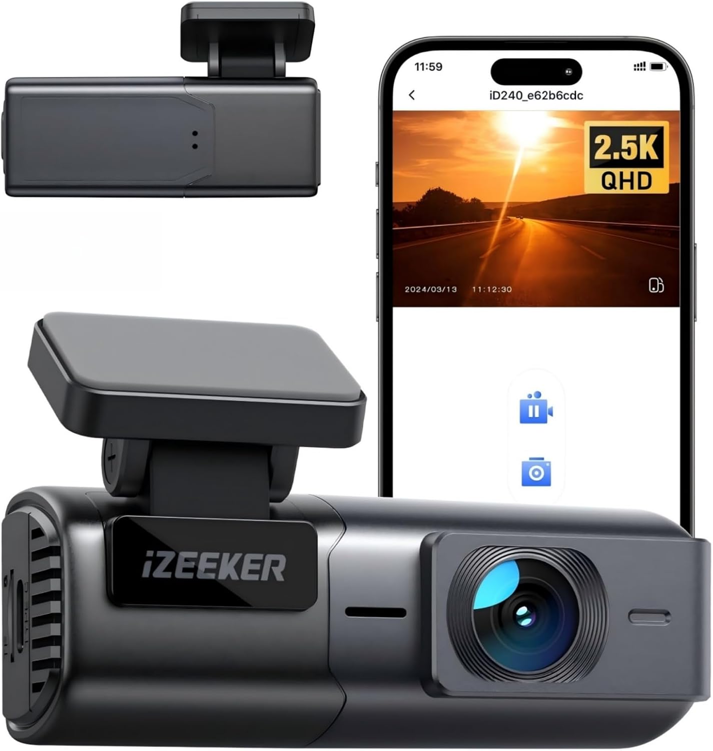 iZEEKER 1440P Dash Cam with WiFi, 2.5K QHD Dashcam, Mini Dash Camera with WDR, G-Sensor Emergency Recording, Loop Recording, 24H Parking Mode Supports, Voice Prompt