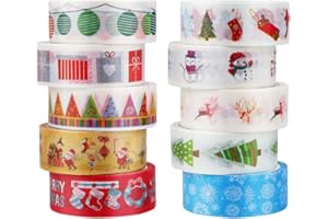 Feelava Set di Nastri Natalizi Washi,10 Set di Nastri per mascheratura Natalizi Decorativi,Confezioni Regalo Fai-da-Te,Artigianato per Scrapbooking,15mm Larghezza 5m Lunghezza ciascuno