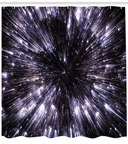 ABAKUHAUS Galaxy Shower Curtain, Universe Space Travel, Cloth Fabric Bathroom Decor Set with Hooks, 78 Inches, Violet Black White