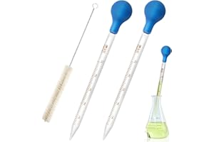 NOKWOCY 2 Pièces Pipettes 10ml, Pipette Graduée en Verre, Compte Goutte avec 2 Bouteilles à Aspiration en Caoutchouc Pour et 1 Brosse de, Compte Gouttes Pipette，Pour Pharmacie, Parfum, Laboratoire