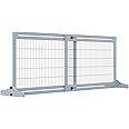 PawHut Freestanding Dog Gate, Foldable Pet Fence, Indoor Wood Barrier, Stair Gate with Support Feet, for Doorway, Hallway, Small and Medium Dogs, 69H x 104-183 cm, Blue-grey