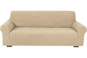 Fabienne High Stretch Sofa Cover Soft Brushed Fabric Couch Cover Exquisitely Full Coverage Furniture Protector Slipcover Fits on Standard and Recliner Sofa (Cream, 3 Seater 185-235cm)