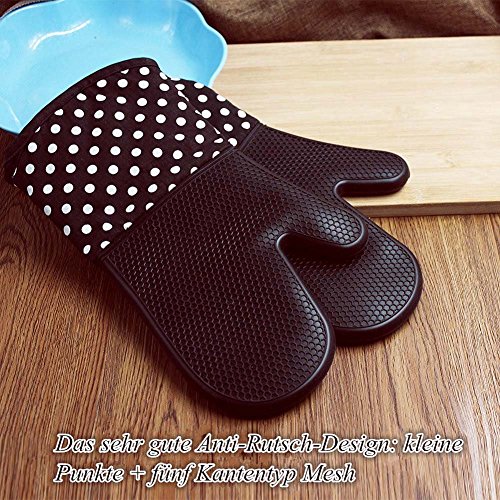 Leesentec Bilayer Hitzerbeständige Ofenhandschuhe, Silikon, 2x Pack, Backhandschuhe, Topfhandschuhe, Grillhandschuhe (Braun) - 7