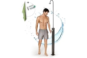 DARDARUGA Ducha solar de jardín al aire libre, toalla de microfibra de regalo, depósito de 10 litros, fácil de transportar en vacaciones, con mezclador y alcachofa ajustable 360°, piscina camping