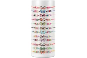 HEXINYIGJLY 12 szt. bransoletek przyjaźni, kolorowe bransoletki z motylem Preppy BFF dla dziewcząt wypełniacze torebek imprezowych, regulowana bransoletka z koralikami dla kobiet i mężczyzn, prezenty, lato surfer