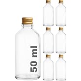 Afracam 50 cc Gold Gift Shot Bottle with Metal Lid 50 ml Cologne Fragrance Ornament Small Clear Glass Bottle 6 Pieces