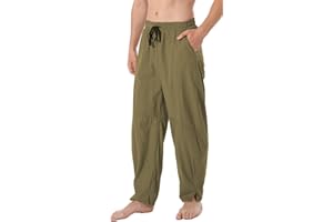 AITFINEISM Men's Casual Linen Trousers Loose Wide Leg Yoga Lightweight Beach Pants
