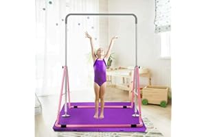 FUTCHOY Barre de gymnastique pour enfants - Pour la maison, la gym - Réglable horizontalement - Rose - Pour le fitness, l'extérieur et l'intérieur