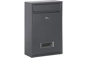 FP-TECH - CASSETTA POSTALE DELLA POSTA DA PARETE GIORNALI CON FINESTRA TARGHETTA SERRATURA CON CILINDRO E COPERTURA (Antracite - 32x22x9)