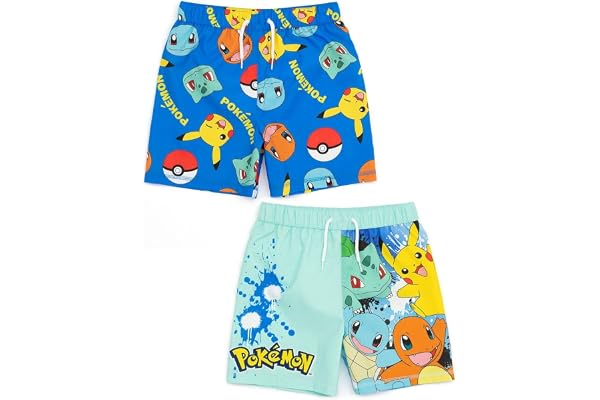 Pokemon Badshorts 2-pack för pojkar | Barn Barn Blå Ekorre Pikachu Charmander Bulbasaur Badbyxor Trunkar