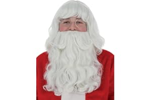 Smiffys Deluxe Santa Wig and Beard Set for Adults, 38cm / 15in White Curly Santa Beard and Wig, Premium Father Christmas Costume Accessory for Men, Santa Accessory, Festive Fancy Dress Parties