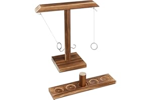 CLIPLANYARD Ring Toss Game for Adults, Wooden Ring Hook Tossing Game On a String, 2 Player Battle Hook and Ring Game, Wooden Hook and Ring Toss Game for Bars, Family, Party, Yard Games
