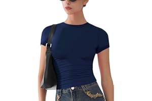 ARCFEETORY Womens Basic Short Sleeve Slim Fit T Shirts Soft Crewneck Crop Y2k Tees Summer Stretchy Cute Tops