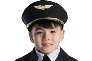 Dress Up America Chapeau de pilote - Casquette de capitaine de compagnie aérienne noire - Accessoire de costume de pilote pour enfants et adultes
