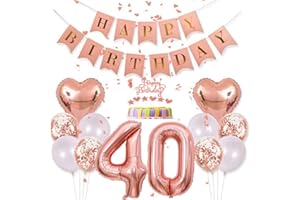 Conruich Deko 40. Geburtstag Frau, Rosegold Tortendeko Geburtstag 40 Jahre Frauen, Geburtstagsdeko 40 Jahre Frau, Rosegold Ballon 40 Geburtstag Mädchen, Happy Birthday Banner Deko 40 Geburtstag Frauen