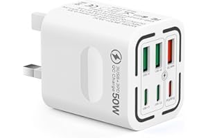 TUPNEUF USB C Plug Fast Charge, 6 Port USB Plug UK 30W PD Power Adapter +20W QC Multi Mains Wall Charger Multiport Type C Charging Plug for iPhone 16 15 14 13 12 11 Pro Max Plus XS XR SE 8,iPad,Samsung