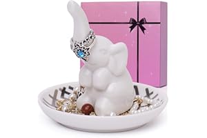FORAGIFT Gift for Women - Ceramic Elephant Ring Holder Jewelry Dish is a Wonderful Gift for Elephant Lovers, Mother, Sister, Aunt, Girlfriend, Christmas Birthday Wedding Gifts for Her