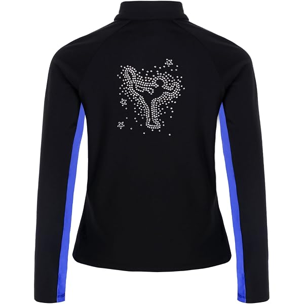 Veste Patinage Artistique Fille – Manches Longues Strass, Col Haut, Pour Compétition Danse 6–16 Ans