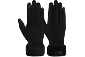 ZASFOU Damskie zimowe rękawiczki do ekranów dotykowych z termiczną podszewką z polaru, ciepła i gruba wełna, A-czarny, jeden rozmiar