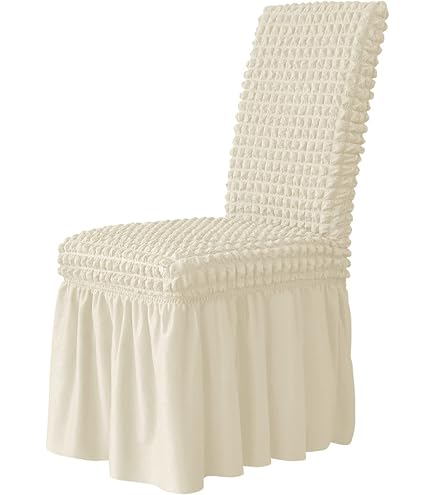 Coprisedia Elastico Spandex Con Gonna Oxford - Bianco Latte, Per Banchetti E Hotel