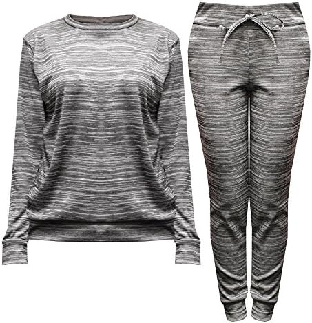 Womens Ladies Fine Knit Long Sleeved Jumper Sweatshirt Jogger Loungewear Tracksuit Set (M/L, Grey Marl)