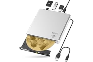 BUNUD External CD DVD Drive, USB 3.0 & Type-C Lightscribe DVD Burner for PC DVD Reader with SD/TF Slot and 2 USB, Slim Optical External Drive for Mac Laptop MacBook Pro Air Windows iMac
