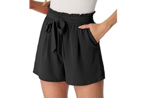 PrinStory Leicht Damen Shorts Gürtel Breites Bein Kurze Hose Mit Taschen High Waist Sommershorts