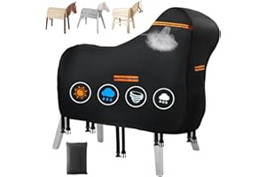 GRABADO Abdeckung für Holzpferd Wasserdicht Outdoor, 420D Oxford Holzpferd für Draußen Abdeckplanen, UV-beständig Universal Garten-Pferd Abdeckplane mit Wasserdichten Streifen & 5 Reflektierenden Streifen