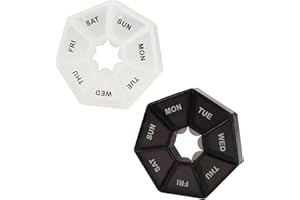 TOMOYUKI 2 Pz Portapillole Settimanale, Portapillole Giornaliero Tascabile 7 Giorni, Contenitore Settimanale per Pillole con 7 Scomparti, Dispenser di Organizzatore per Pillole Medicinali Vitamine (Capovolgi)