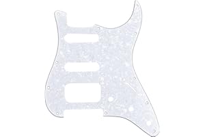 Musiclily Pro 11 Fori Round Corner HSS Strat Battipenna Chitarra Pickguard per USA/Mexican Stratocaster Humbucking Open Pickup,4 strati White Pearl