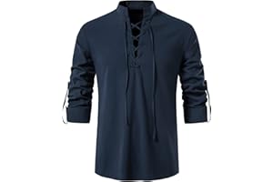 LucMatton Men Classic Lace Up Cotton Shirt Medieval Vintage Costume …