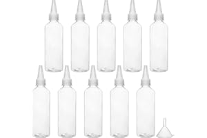 HILEYU 10 pezzi Bottiglia Squeeze di Plastica 100ml bottiglie di condimento Contenitori bottiglie per Spremere con 2 imbuti in plastica per Ketchup Senape Maionese Salse