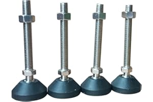 KATSU TOOLS KATSU 4 Pack Adjustable Leveling Feet M10 x 80mm Thread Stainless Steel Swivel Screw-in Furniture Bed Cabinet Machine Leveling Legs Levelers with 40mm Round Nylon Tilting Base