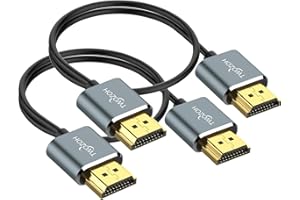 Twozoh Câble HDMI flexibles et fins 0,3M Lot de 2, Câble HDMI ultra fin haute vitesse Supporte 4K@60Hz 18Gbps/2160p/1080p (2 Pièces)