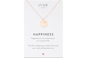LUUK LIFESTYLE Halskette aus Edelstahl mit Anhänger und HAPPINESS Spruchkarte, Freundschaftskette, Geschenk zum Geburtstag, Damenschmuck, Silber, Gold, Roségold