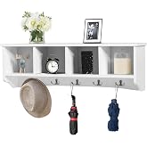Portachiavi Da Parete Moderno In Legno Nero Con 4 Ganci Doppi In Ottone E Ripiano, Stile Fattoria - 6