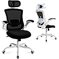 COLAMY Ergonomic Office Chair with Adjustable Lumbar Support & Headrest, High Back Mesh Desk Chair, Flip-Up Armrests, Breathable & Comfortable Computer Chair for Home, Office & Study – Black
