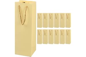 CATIME 12 Stück Kraftpapier Wein Taschen, Champagner Geschenktüten Weinflaschen Verpackung mit Seilgriffen, Einzelne Weintragetasche Flaschentüten Weintasche für Weihnachten Partys Jubiläum (Champagner)