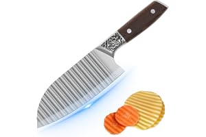 Gatphy Vågkniv för grönsaker rostfritt stål 304, blad 17,2 cm, vass vågkniv med wenge-handtag räfflad kniv skärning för Crinkle potatis kål morot sötpotatis